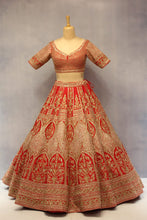 Load image into Gallery viewer, Red Raw Silk Double Dupatta Lehenga Set