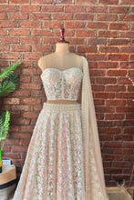 Load image into Gallery viewer, Beige Sequin work corset and lehenga set