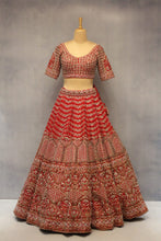 Load image into Gallery viewer, Red Raw Silk Double Dupatta Lehenga Set