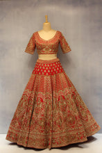Load image into Gallery viewer, Red Raw Silk Double Dupatta Lehenga Set