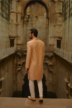 Load image into Gallery viewer, Peach Geometric Sherwani With Kurta & Trouser Set