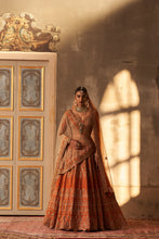 Load image into Gallery viewer, Rust Raw Silk Double Dupatta Lehenga Set