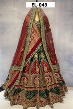 Load image into Gallery viewer, Green Raw Silk Double Dupatta Lehenga Set