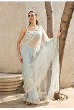Load image into Gallery viewer, Sky Blue Organza Sequins, Embroidery Square Neck Hand Pre-draped Saree Set