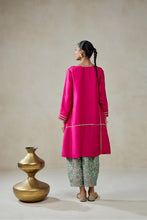 Load image into Gallery viewer, Fuschia Embroidered Kurta With Aqua Patola Silk Salwar Set