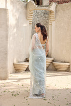 Load image into Gallery viewer, Sky Blue Organza Sequins, Embroidery Square Neck Hand Pre-draped Saree Set