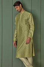 Load image into Gallery viewer, Olive Allure: Olive Green Chanderi Kurta with All Over Resham Motifs
