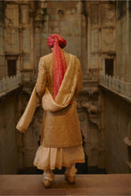 Load image into Gallery viewer, Salmon Matka Sherwani Beige Kurta Churidar Set