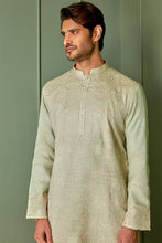 Load image into Gallery viewer, Olive Elegance: Tussar Silk Kurta with Resham Embroidery in Gold Floral and All Over Embroidery