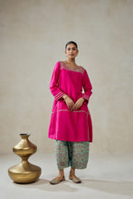 Load image into Gallery viewer, Fuschia Embroidered Kurta With Aqua Patola Silk Salwar Set