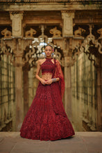 Load image into Gallery viewer, Burgundy Lehenga Choli Dupatta Set