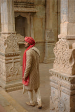 Load image into Gallery viewer, Gold Twill Woven Sherwani Gold Embroidery