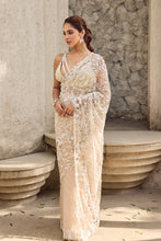 Load image into Gallery viewer, Ivory Organza, Georgette Pearls, Embroidery Scoop Hand Pre-draped Saree Set