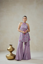 Load image into Gallery viewer, Mauve Sharara Trouser With Multiresham Halter Neck Kurta Set