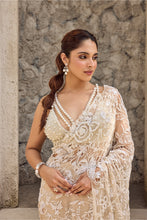 Load image into Gallery viewer, Ivory Organza, Georgette Pearls, Embroidery Scoop Hand Pre-draped Saree Set