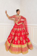 Load image into Gallery viewer, Daraksha - Divine Sangria Raw Silk Zardosi Bridal Lehenga Set