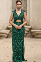 Load image into Gallery viewer, Deep shimmering green cut work gown