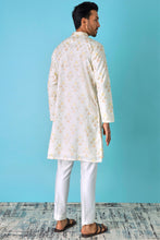 Load image into Gallery viewer, Leafy Affai Ivory Kurta with Leaf Motifs in Yellow, Peach, and White