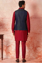 Load image into Gallery viewer, Navy Blue Raw Silk Bundi with Red Kiran Dori Embroidery