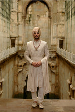 Load image into Gallery viewer, Light Beige Raw Silk Sherwani Set