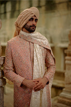 Load image into Gallery viewer, Pink Salmon Matka Sherwani With Beige Kurta Churidar Set