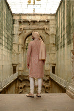Load image into Gallery viewer, Pink Salmon Matka Sherwani With Beige Kurta Churidar Set