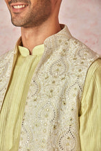 Load image into Gallery viewer, Lime Tie Dye Silk Long Open Kurta Bundi Set