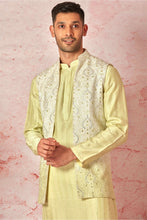 Load image into Gallery viewer, Lime Tie Dye Silk Long Open Kurta Bundi Set