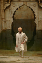 Load image into Gallery viewer, Ivory Tafetta Silk Dabka Jaal Sherwani Set