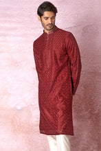 Load image into Gallery viewer, Majestic Maroon: Chanderi Silk Kurta with All Over Resham Embroidery and Lurex