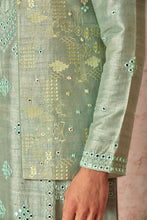 Load image into Gallery viewer, Green Raw Silk Open Bundi Set with Resham and Mirror Embroidery