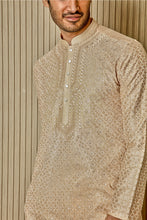 Load image into Gallery viewer, Cream Dream: Tussar Silk Kurta with Resham, Lurex, Zari, and Sequin Embroidery