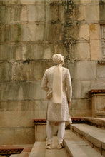 Load image into Gallery viewer, Linen Silk Brocade Zardozi Sherwani Set