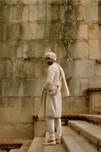 Load image into Gallery viewer, Linen Silk Brocade Zardozi Sherwani Set