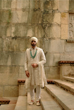 Load image into Gallery viewer, Linen Silk Brocade Zardozi Sherwani Set