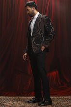 Load image into Gallery viewer, Black Multicolor Lapelle Embroidered Velvet Blazer