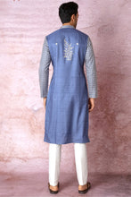 Load image into Gallery viewer, Blue Haze Beauty: Tussar Silk Kurta with Resham, Sequin, and Lurex Embroidery