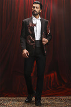 Load image into Gallery viewer, Black hotfix Kantha Embroidered Velvet Blazer