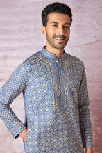 Load image into Gallery viewer, Blue Haze Beauty: Tussar Silk Kurta with Resham, Sequin, and Lurex Embroidery