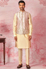 Load image into Gallery viewer, Pink Raw Silk Bundi with Cotton Silk Kurta Set