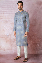 Load image into Gallery viewer, Blue Haze Beauty: Tussar Silk Kurta with Resham, Sequin, and Lurex Embroidery