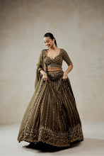 Load image into Gallery viewer, Mehendi Green Lehenga Set
