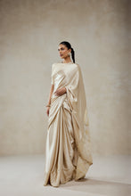 Load image into Gallery viewer, Ivory Monga Tissue Gold Striped Saree Set