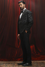 Load image into Gallery viewer, Black Zari Embroidered Velvet Tuxedo Blazer