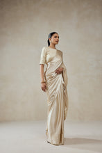 Load image into Gallery viewer, Ivory Monga Tissue Gold Striped Saree Set