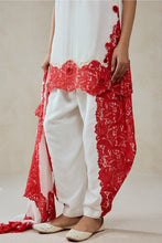 Load image into Gallery viewer, White Georgette With Red Shandlay Net Suit Set