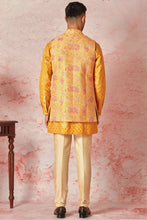 Load image into Gallery viewer, Oramge Jacquard Silk Leaf Motif Kurta Bundi Set