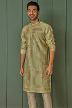 Load image into Gallery viewer, Olive Abstract Sequins Dream Chanderi Silk Kurta