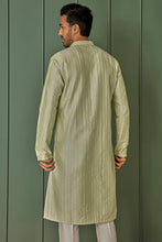 Load image into Gallery viewer, Lime Striped Resham Fusion Tussar Silk Kurta