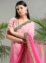 Load image into Gallery viewer, Pink shaded saree with floral blouse